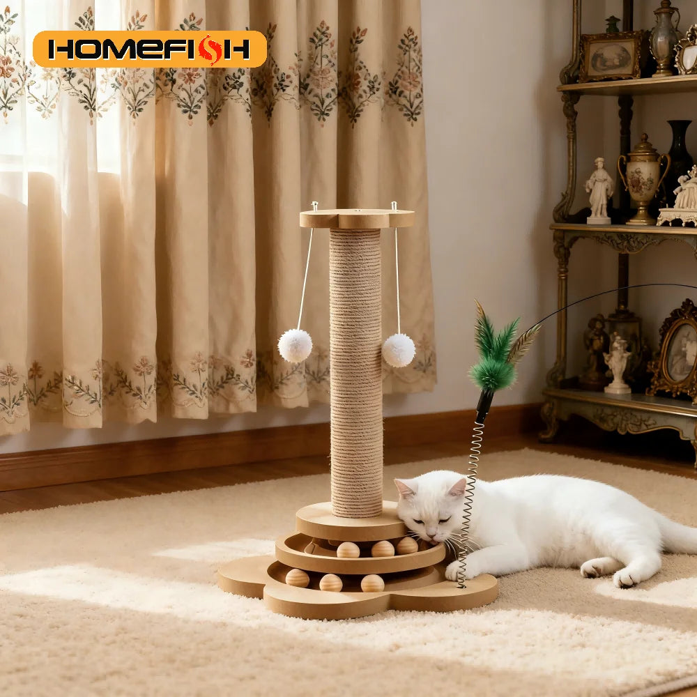 Base de madera con rascador para uñas de gato