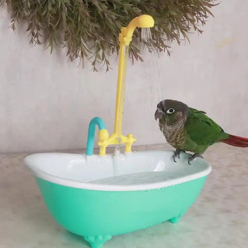 Bañera automática para aves y loros en color rosa o verde