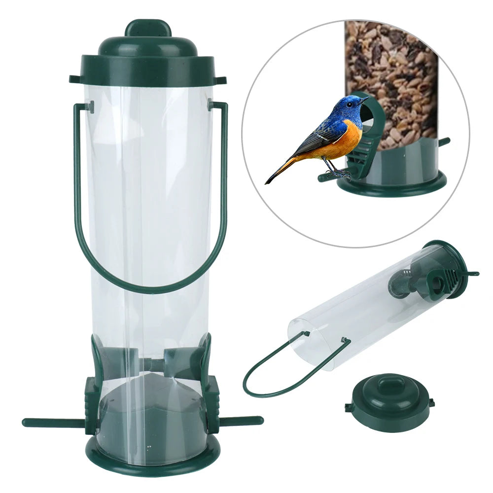 Comedero colgante exterior para aves en color verde